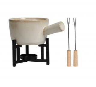 Set fondue Excellent Houseware, portelan, 17.6x11.9x7.5 cm, alb negru