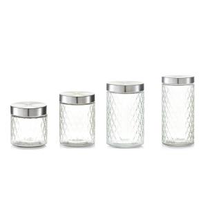 Set recipiente depozitare alimente Zeller, sticla metal, transparent argintiu