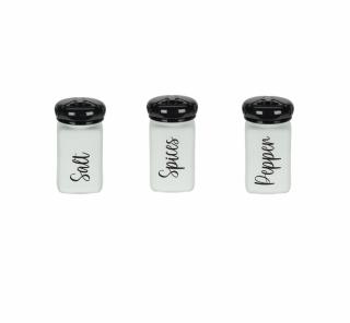 Set recipiente depozitare sare piper condimente Excellent Houseware, sticla polipropilena, 5x5x10 cm, transparent negru