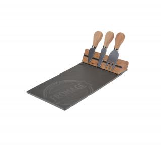 Set servire branzeturi Excellent Houseware, ardezie otel inoxidabil, 30x15x5 cm, negru