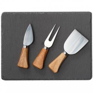 Set servire branzeturi Zeller, otel inoxidabil lemn piatra, 24x18 cm, negru