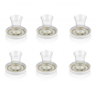 Set servire ceai 12 piese OMS, sticla portelan, 150 ml, transparent alb