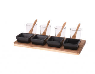 Set servire tapas Excellent Houseware, acacia portelan, 30x15x1.5 cm, maro negru