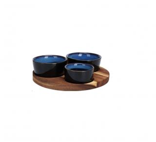 Set servire tapas Excellent Houseware, bambus ceramica, 20x1.2 cm, albastru