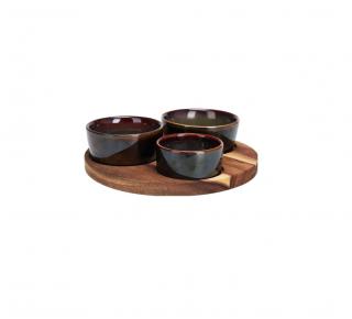Set servire tapas Excellent Houseware, bambus ceramica, 20x1.2 cm, maro