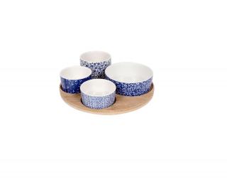 Set servire tapas Excellent Houseware, bambus portelan, 22x1 cm, alb albastru