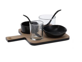 Set servire tapas Excellent Houseware, bambus portelan, 22x17x6.6 cm, maro negru