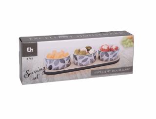 Set servire tapas Excellent Houseware, bambus portelan, 28.5x10x1.5 cm, maro negru