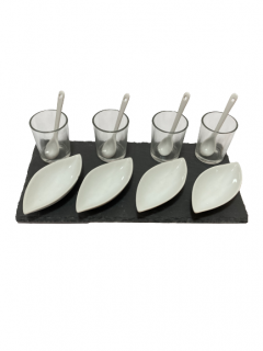 Set servire tapas oval Excellent Houseware, ardezie portelan, 30x15cm, negru alb