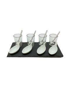 Set servire tapas rotund Excellent Houseware, ardezie portelan, 30x15cm, negru alb