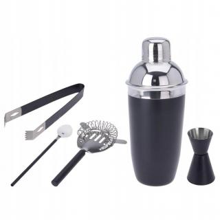 Set shaker si accesorii bar Koopman-Excellent Houseware, otel inoxidabil, negru argintiu