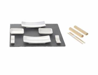 Set sushi 11 piese Excellent Houseware, ardezie portelan, 30x24 cm, gri alb