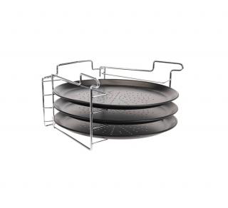 Set trei tavi pizza Excellent Houseware, otel carbon cromat, 30x19 cm, negru argintiu