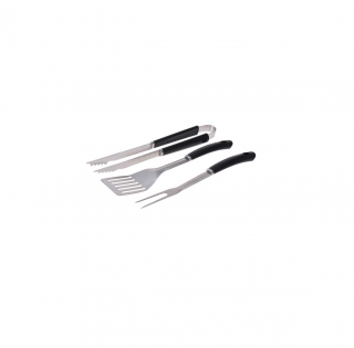 Set ustensile gratar BBQ, otel inoxidabil lemn, 42 cm, argintiu negru