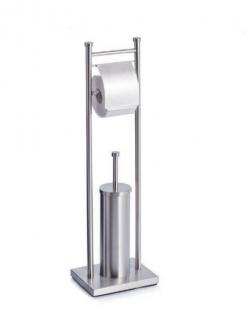 Suport hartie si perie toaleta Zeller, otel inoxidabil, 22x18x76 cm, argintiu