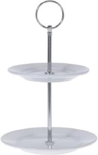 Suport servire cu 2 nivele Excellent Houseware, portelan, 15x21.5 cm, alb