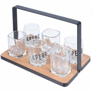 Tava servire 7 piese Koopman, bambus sticla metal, 22,5x15,2x14,5 cm, negru maro transparent