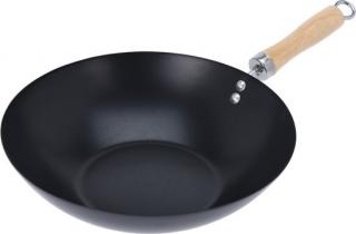 Tigaie wok Excellent Houseware, otel inoxidabil, 30 cm, negru maro