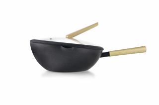 Tigaie wok Ibili-Luxe, aluminiu, 30x8.5-12 cm, negru maro