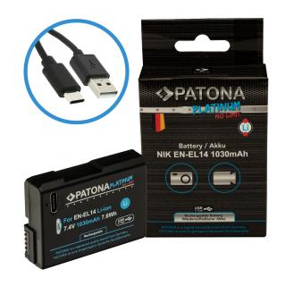 Acumulator cu intrare USB-C pentru Nikon EN-EL14 1030mAh Patona Platinum