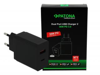 Adaptor retea PD36W 5V 3A 9V 2A 12V 1.5A 1xUSB-C 1xUSB-A PD3.0 QC3.0 Patona Premium