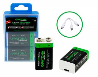 Pachet 2x Acumulatori Patona Premium 9V 6F22 Li-ion 3600mWh cu USB-C, cablu de incarcare inclus