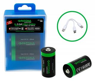 Pachet 2x Acumulatori Patona Premium LR14 Li-ion 3450mWh cu USB-C, cablu de incarcare inclus