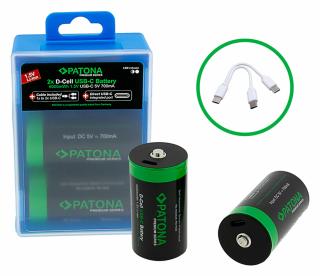 Pachet 2x Acumulatori Patona Premium LR20 Mono Li-ion 4000mAh cu USB-C, cablu de incarcare inclus