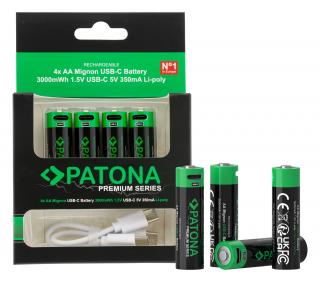 Pachet acumulatori 4 x AA cu USB-C 3000mAh Patona Premium