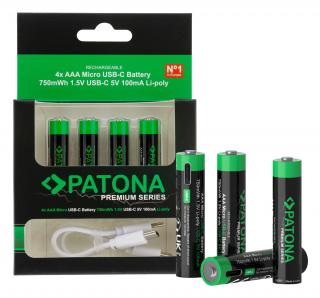 Pachet acumulatori 4 x AAA cu USB-C 750mAh Patona Premium