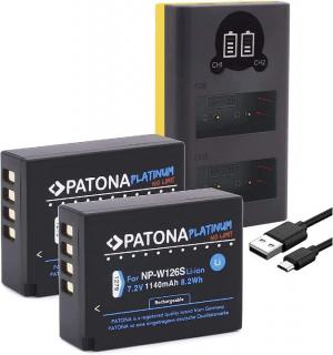 Pachet Incarcator Dual LCD USB si 2x Acumulatori Patona Platinum NP-W126 pentru Fuji X-T1 X-T3