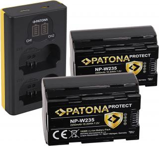 Pachet Incarcator Dual LCD USB si 2x Acumulatori Patona Protect NP-W235 pentru Fujifilm X-T4 XT4