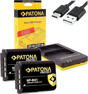 Pachet Incarcator Dual USB si 2 x Acumulatori Patona Protect NP-BX1 pentru Sony DSC HX300 DSC WX300