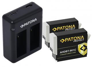 Pachet Incarcator Patona Dual USB, 2 x Acumulatori Patona Protect AHDBT-901 pentru GoPro Hero 9, Hero 10, Hero 11, Hero 12