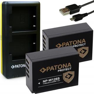 Pachet Incarcator Patona Dual USB, 2 x Acumulatori Patona Protect NP-W126S pentru Fujifilm FinePix X-T1, X-T3