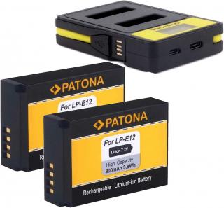 Pachet Incarcator Smart Dual LCD USB si 2x Acumulatori Patona LP-E12 pentru Canon EOS M