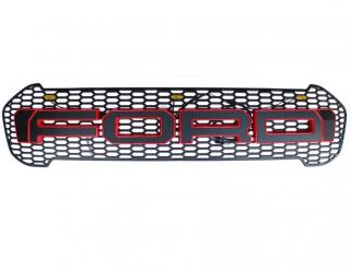 Grila radiator negru mat cu contur rosu, leduri portocalii, Ford Ranger T7 2016-2019 - FGT71619 Red