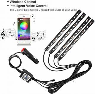 Kit 4 Lumini Ambientale RGB cu Aplicatie Telefon Bluetooth, 12V, 12 LED, 22 cm  ()