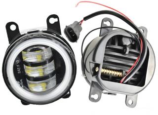 Set 2 proiectoare ceata LED Dacia, Renault, Nissan cu angel eyes, lumina alb+galben, diamentru 3  / 90mm, 30W, 12/24V, carcasa aluminiu, mufa H11, H8 - FG-AWYD