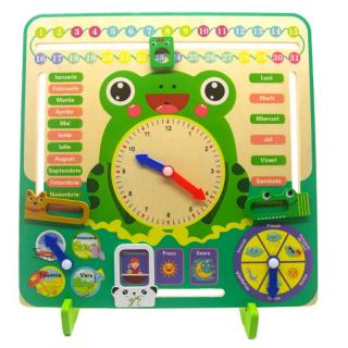 Ceas calendar multifunctional din lemn Montessori Broscuta in limba romana