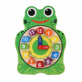 Ceas PUZZLE din lemn Montessori cu forma de broasca