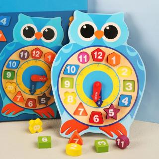 Ceas PUZZLE din lemn Montessori cu forma de bufnita