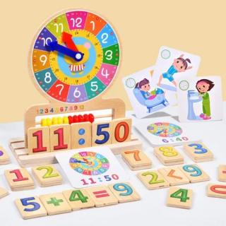 Joc 2 in 1 din lemn Invata ceasul si calcule matematice