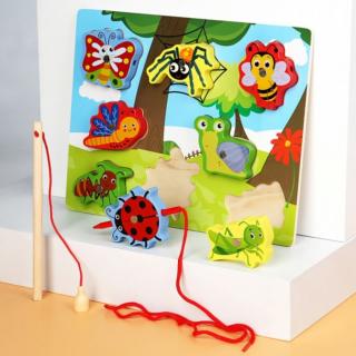 Joc 3 in 1 puzzle, pescuit magnetic si joc de insiruit INSECTE