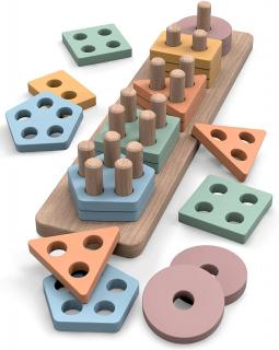 Joc de tip Montessori - Sortator cu 5 forme geometrice Geometric Stacker