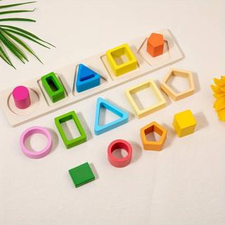 Joc de tip Montessori - Sortator cu 5 forme geometrice Geometry Column