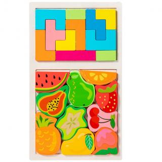 Joc din lemn de tip tetris 2 in 1 Fructe