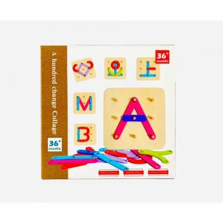 Joc educativ din lemn de construit litere, cifre, forme de tip Montessori - A hundred change collage