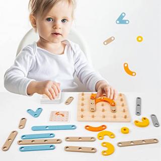 Joc educativ din lemn de construit litere, cifre, forme de tip Montessori - Creative Board