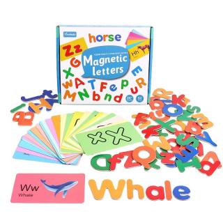 Joc educativ din lemn Invata literele mari si literele mici de tipar Magnetic letters